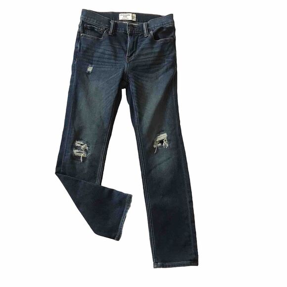 Abercrombie Kids Girls Skinny Jean Denim Distressed Ripped Size 11/12 Dark Wash - Picture 1 of 8